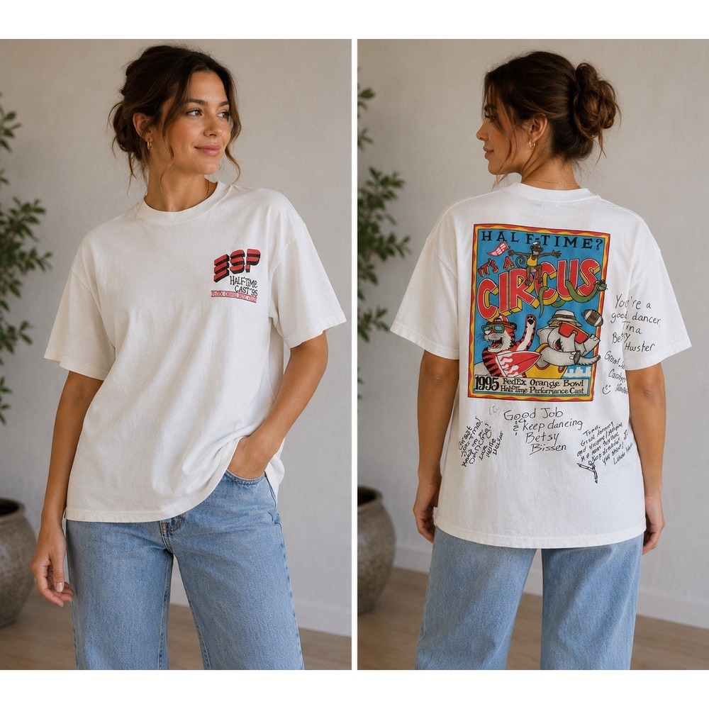 1995 FedEx‎ Orange Bowl Halftime Performance Cast Circus Graphic T-Shirt Vintage